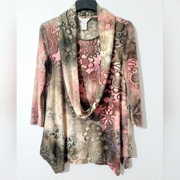 Womans Muliples Oversized Pull Over Tunic Size S with Detachable Scarf Colorful - Picture 2 of 10